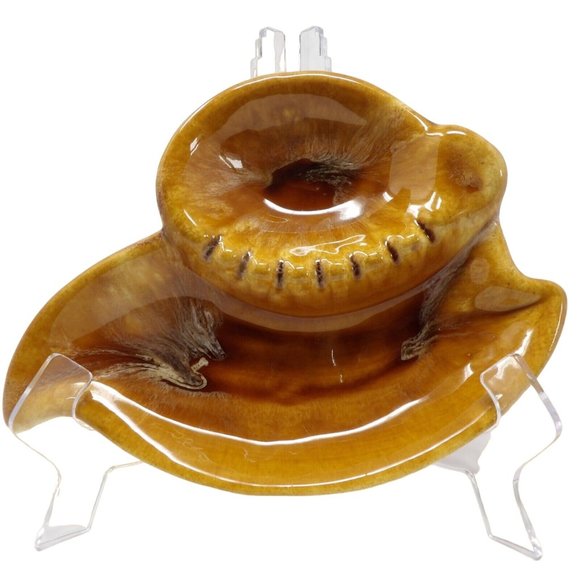 Vintage Pair of Uniquely Shaped MCM Marcia Pottery Harvest Gold & Brown Ashtrays - Picture 8 of 8